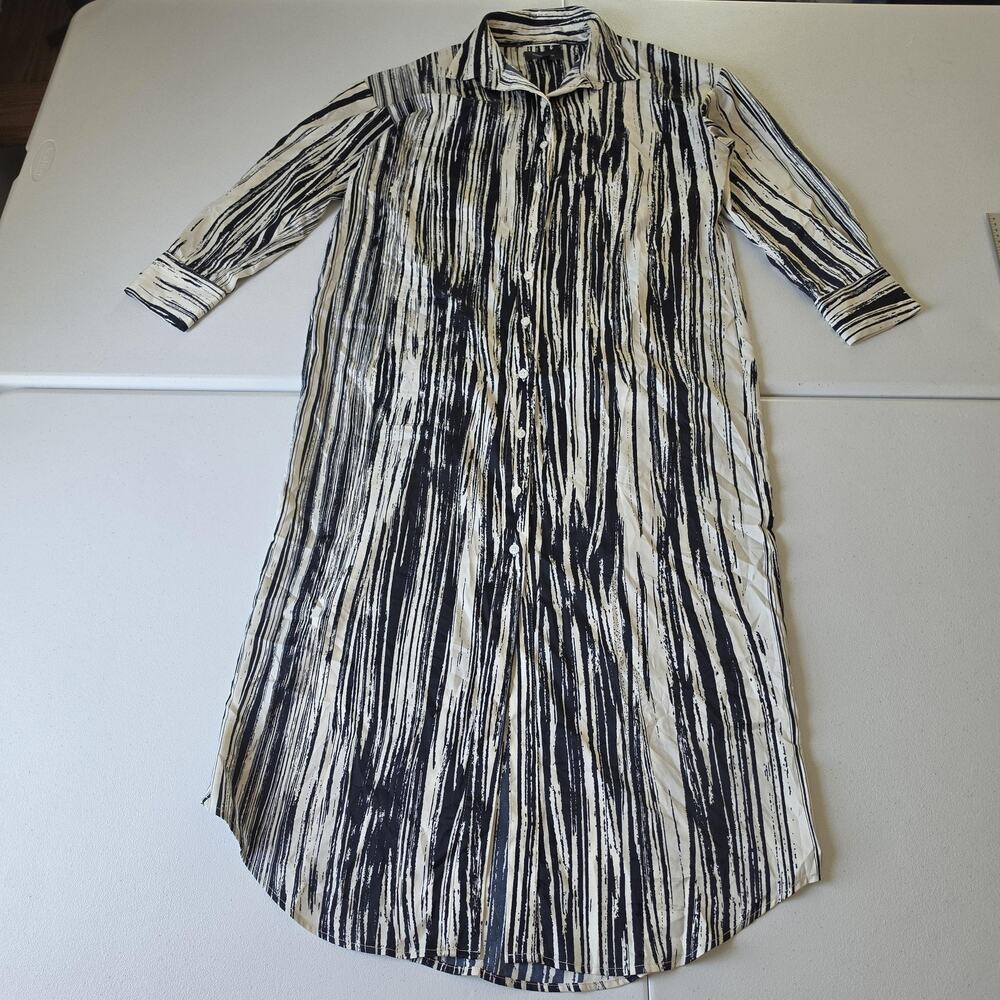 Banana Republic Dress Womens M Petite Blue Stripe Shirt Maxi Office Work Casual